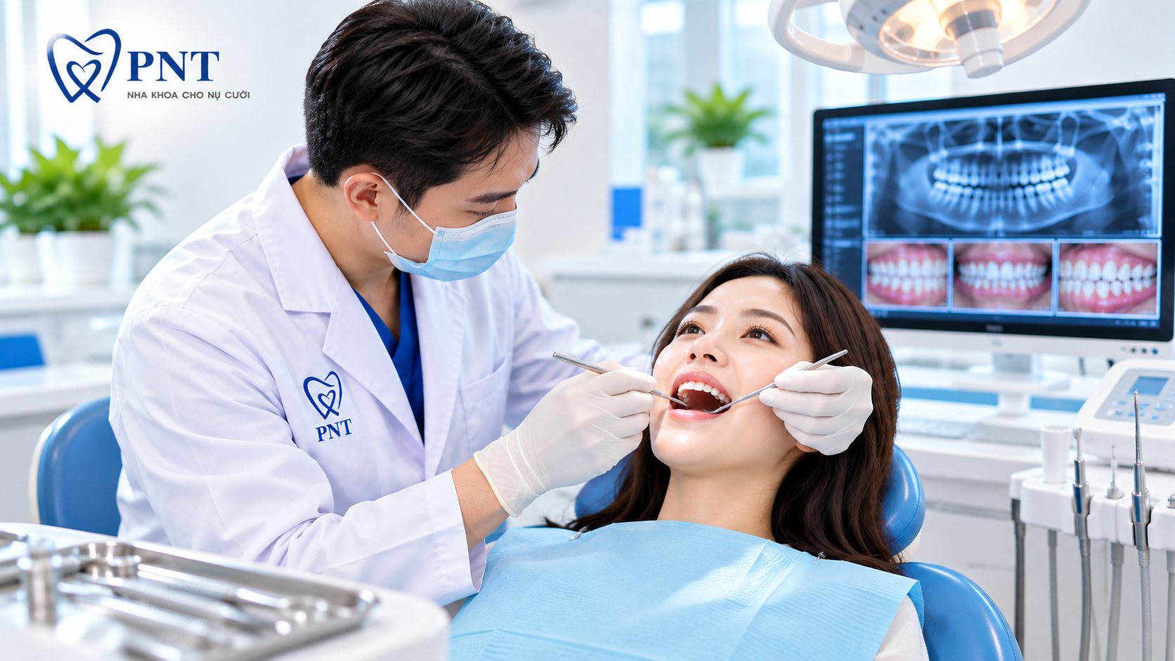 Bác sĩ kiểm tra tình trạng răng trước khi niềng tại Gò Vấp